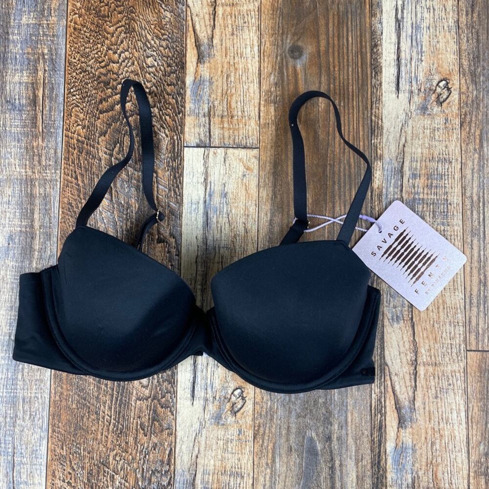 Savage X Fenty by Rihanna Women's 32C Caviar Black Soft N Savage Padded Demi Bra